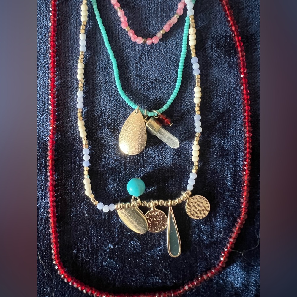Multicolor Bead and Charms Layered Necklace - Picture 2 of 7